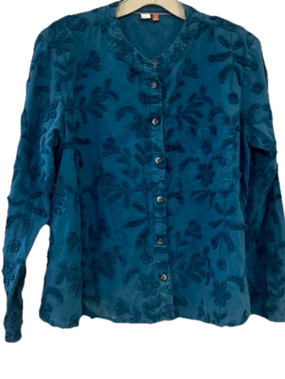 Anthropologie Pilcro Whitney Teal Textured Trapeze Button Front Top - Picture 2 of 11